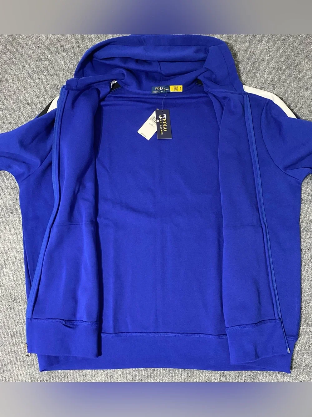 Polo Ralph Lauren Blue Double Knit Hoodie Sleeve Stripe Full Zip 2XB NWT